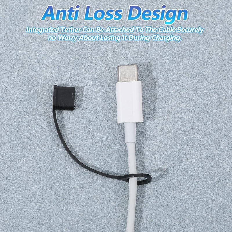 Ymapinc غطاء واقي من الغبار لمدخل USB C، 16 قطعة أغطية غبار USB C مع غطاء مضاد للغبار متصل لمنافذ الشحن من نوع C، متانة عالية وتناسب محكم لمنع الغبار/الأكسدة (أسود) - Image 4